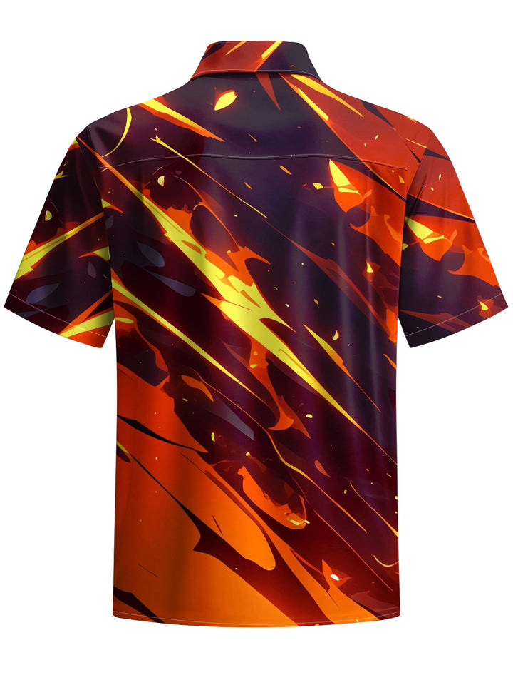 Alohadaddy® Casual Flame Art Print Chest Pocket Stretch Men&
