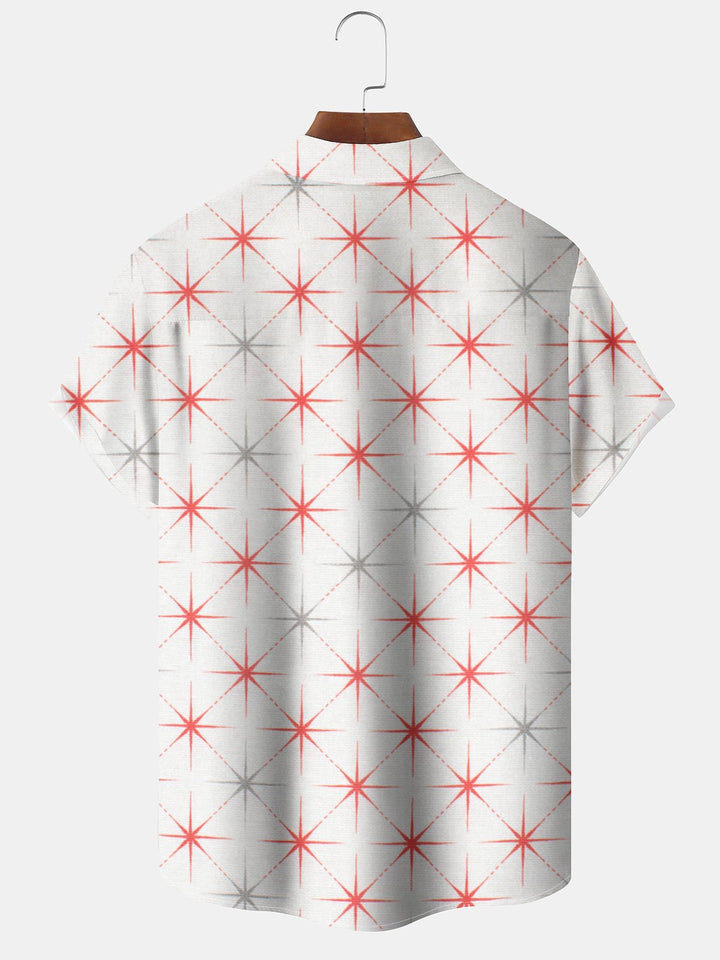 Alohadaddy® Retro Geometric Star Print Pocket Button Stretch Men&