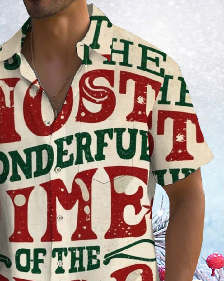 Alohadaddy® Vintage Christmas Letter Print Pocket Elastic Button Men&