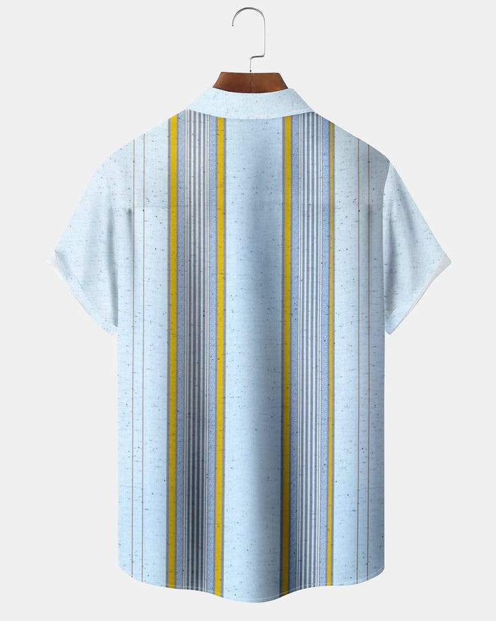 Alohadaddy® Vintage Striped Print Art Pocket Button Men&