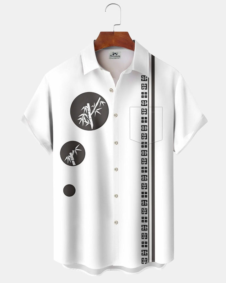 Alohadaddy® Retro Striped Bamboo Print Art Pockets with Elastic Buttons Men&