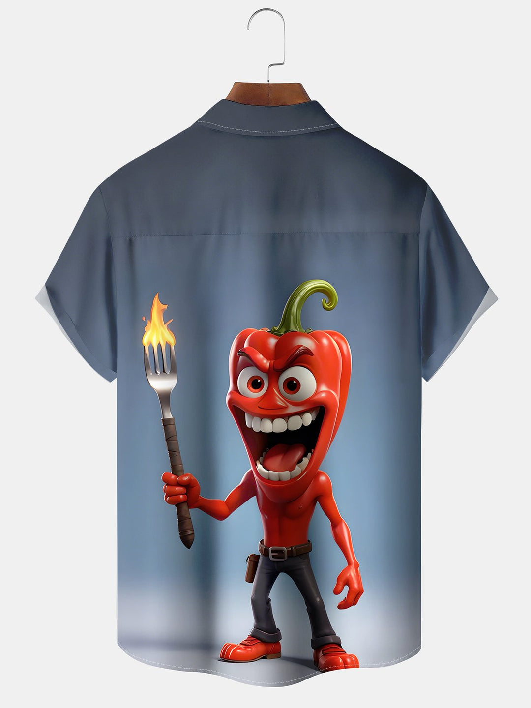Alohadaddy Casual Cartoon Chili Pepper Print Art Button Cardigan Pockets Breathable Soft Long Large Size Short Sleeve Shirt