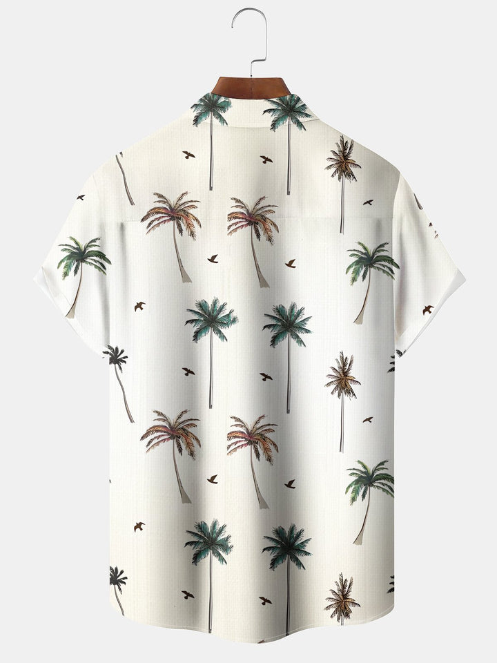 Alohadaddy Casual Collection Palm Tree Button Cardigan Pockets Fresh Stretch Polyester Short Sleeve Shirt
