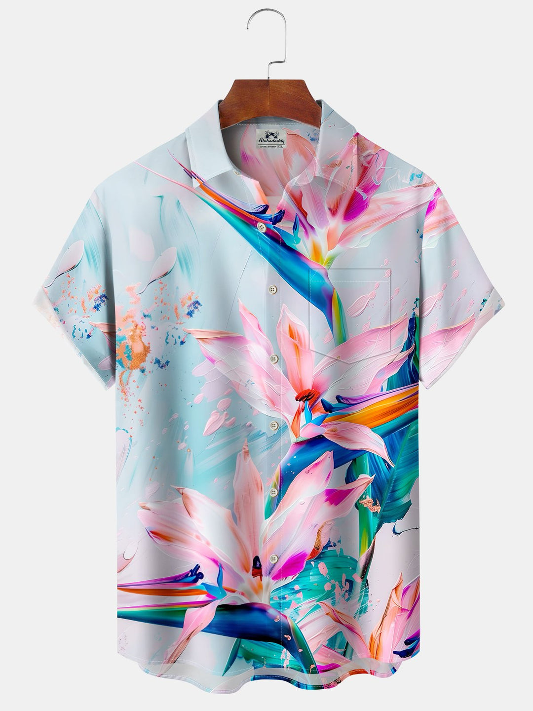 Alohadaddy Casual Everyday Flowers Print Art Button Cardigan Pocket Polyester Stretch Large Size Long Short Sleeve Shirt