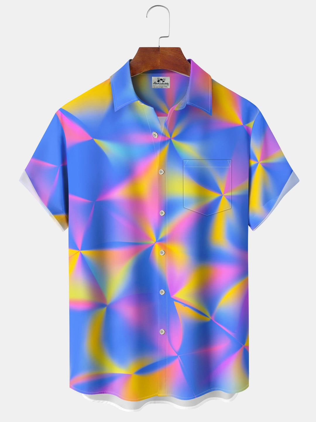 Alohadaddy® Casual Geometric Triangle Art Print Chest Pocket Large Size Long Hawaiian Men&