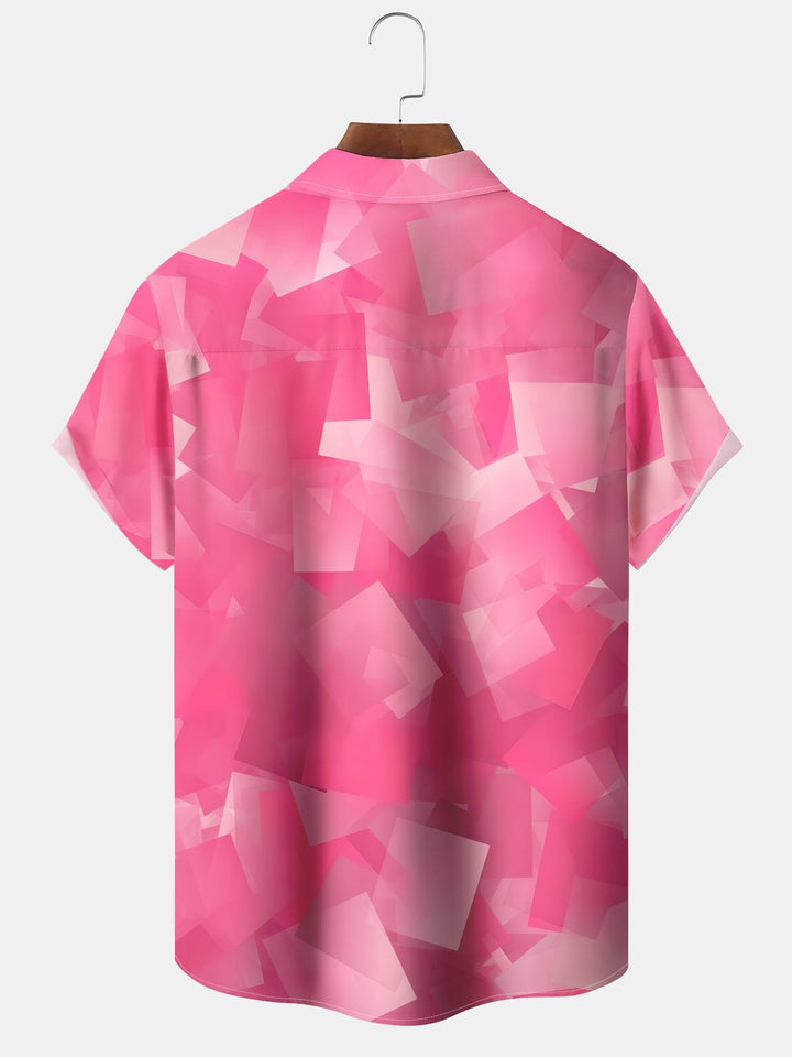 Alohadaddy® Casual Geometric Art Print Moisture Wicking Chest Pocket Stretch Oversized Hawaiian Shirt