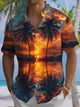 Alohadaddy® Retro Beach Coconut Tree Printed Chest Pocket Elastic Moisture Wicking Large Size Hawaiian Shirt