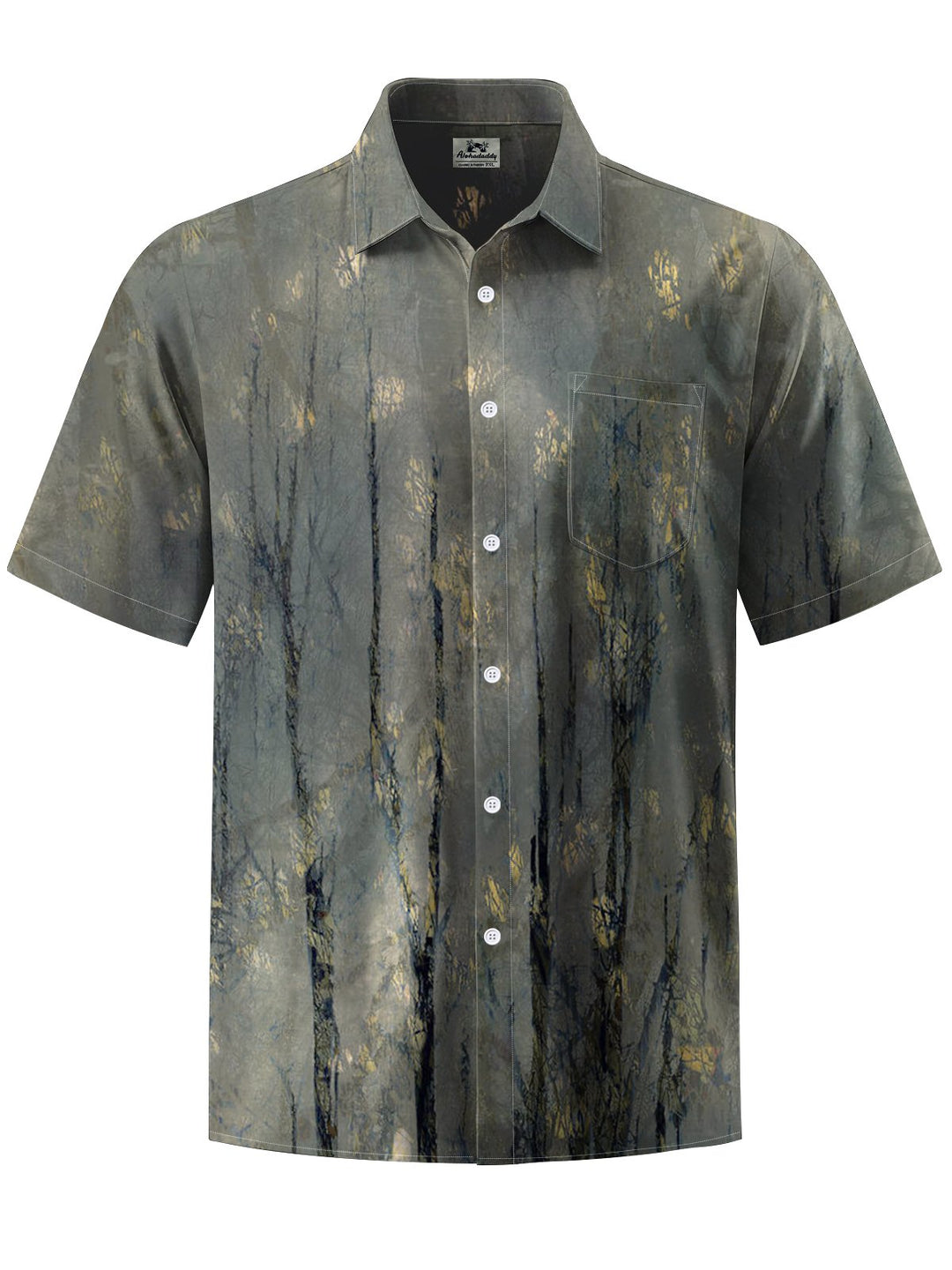 Alohadaddy® Vintage Woods Art Print Chest Pocket Mens Short Sleeve Shirt Big &amp; Tall