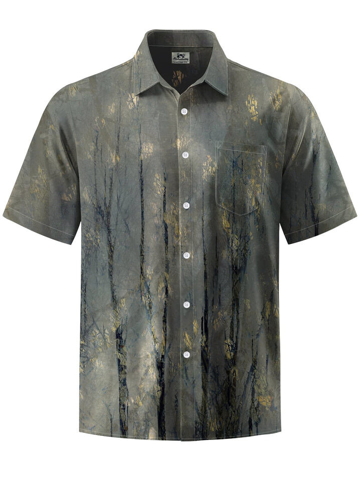 Alohadaddy® Vintage Woods Art Print Chest Pocket Mens Short Sleeve Shirt Big &amp; Tall