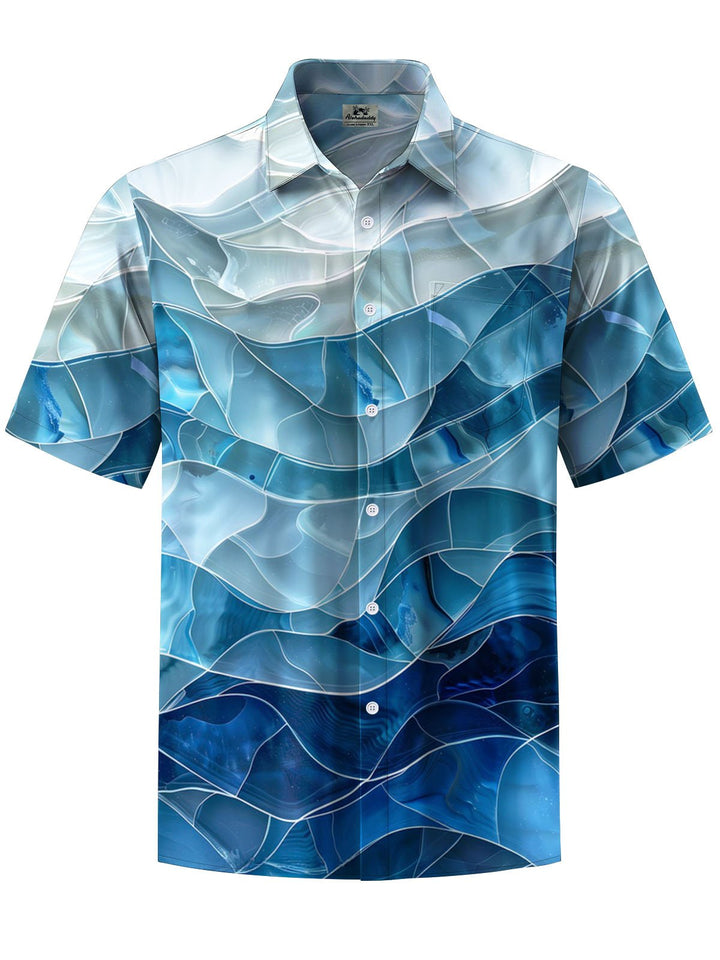 Alohadaddy® Casual Geometric Gradient Art Print Chest Pocket Mens Wicking Short Sleeve Shirt Big &amp; Tall