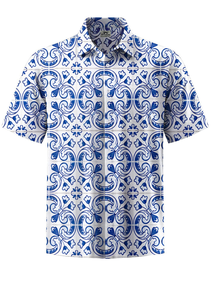Alohadaddy® Casual Ethnic Pattern Art Print Chest Pocket Men Short Sleeve Shirt Big &amp; Tall