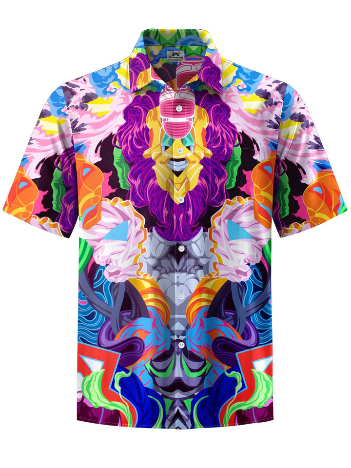 Alohadaddy® Hawaiian Abstract Art Print Art Chest Pocket Men Short Sleeve Shirts Big &amp; Tall