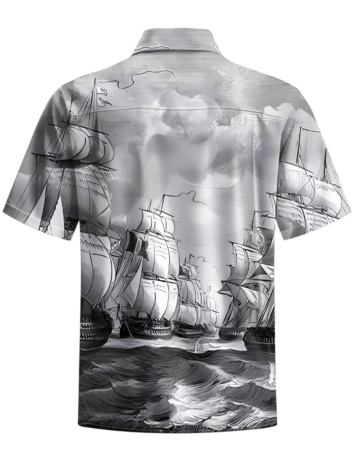 Alohadaddy® Casual Sailing Sailboat Printed Chest Pocket Men&