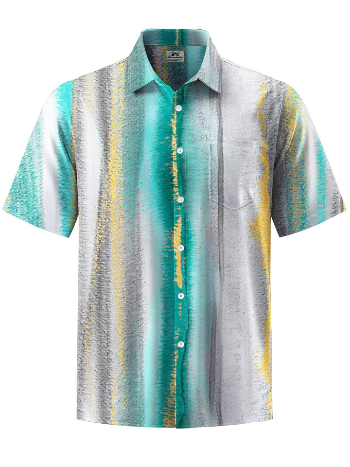 Alohadaddy® Casual Stripe Art Print Chest Pocket Stretch Men&