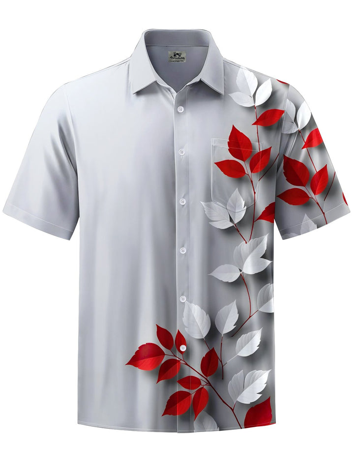 Alohadaddy® Casual Leaf Art Print Chest Pocket Men&