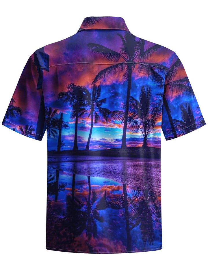Alohadaddy® Hawaiian Coconut Tree Vacation Art Print with Chest Pocket for Men&