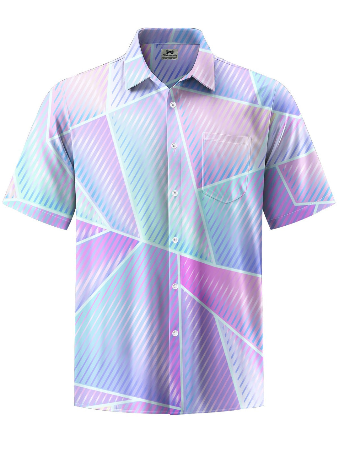 Alohadaddy® Hawaiian Geometric Stripe Art Print with Chest Pocket for Men&