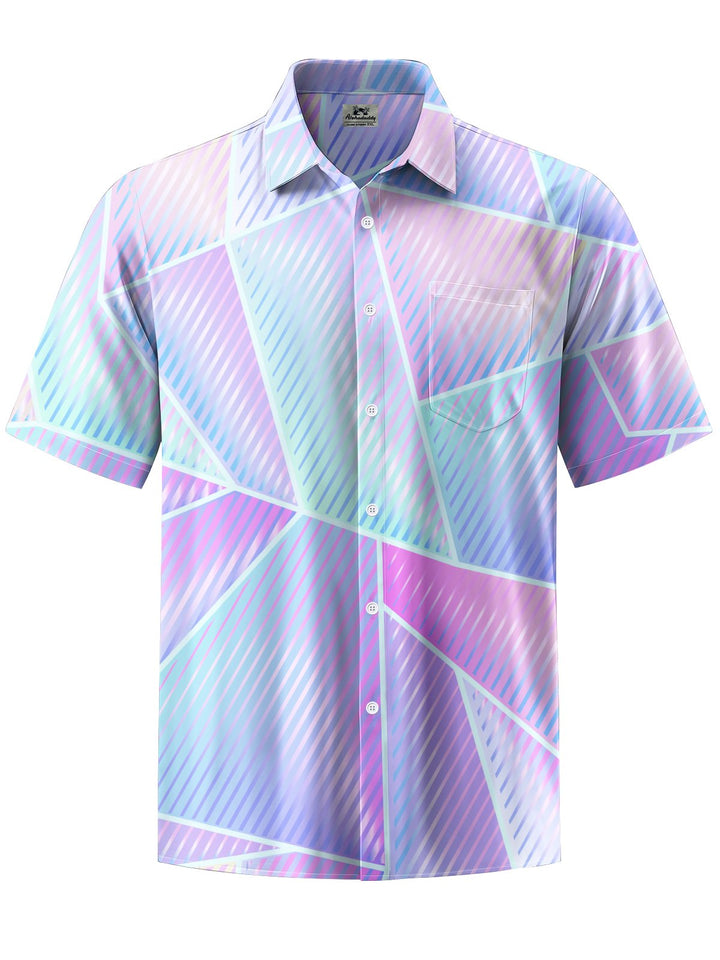 Alohadaddy® Hawaiian Geometric Stripe Art Print with Chest Pocket for Men&