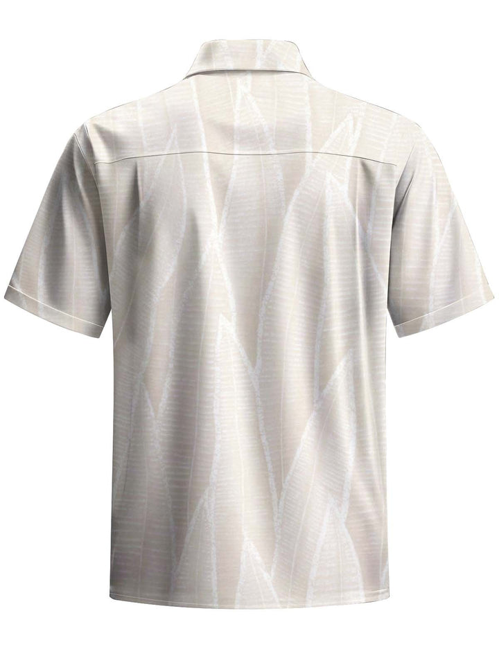 Alohadaddy® Casual Leaf Art Print Chest Pocket Stretch Men&