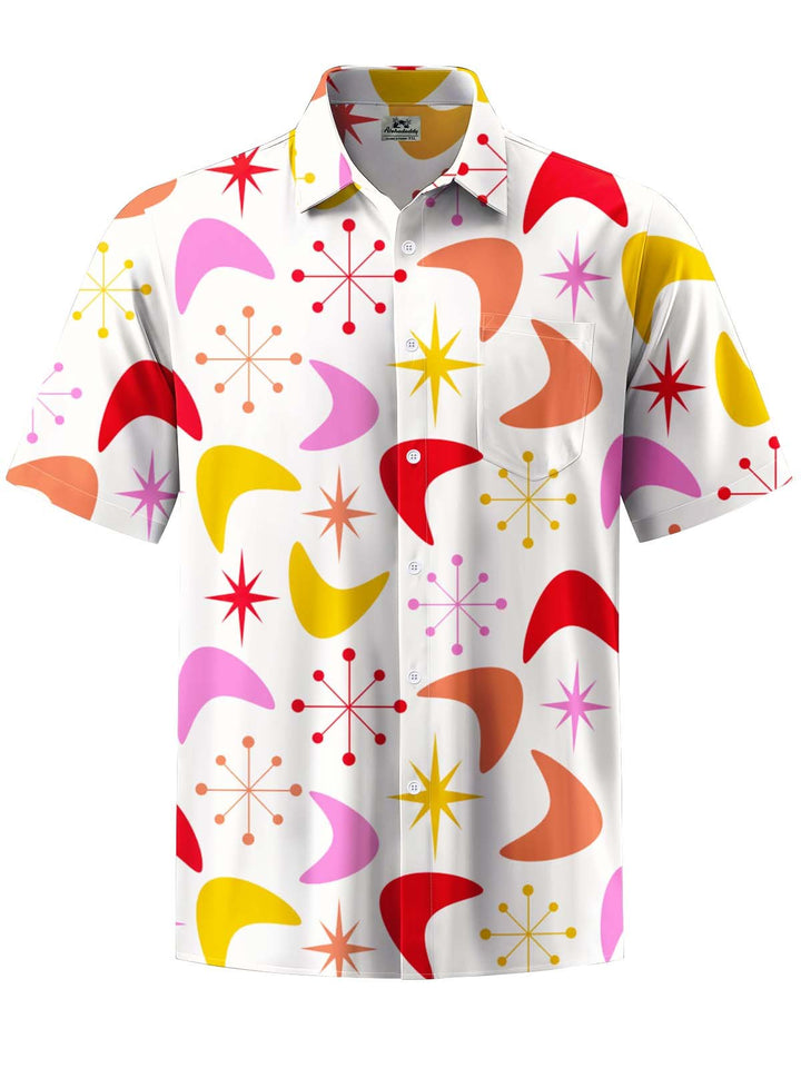 Alohadaddy® Casual Geometric Art Print Chest Pocket Stretch Men&