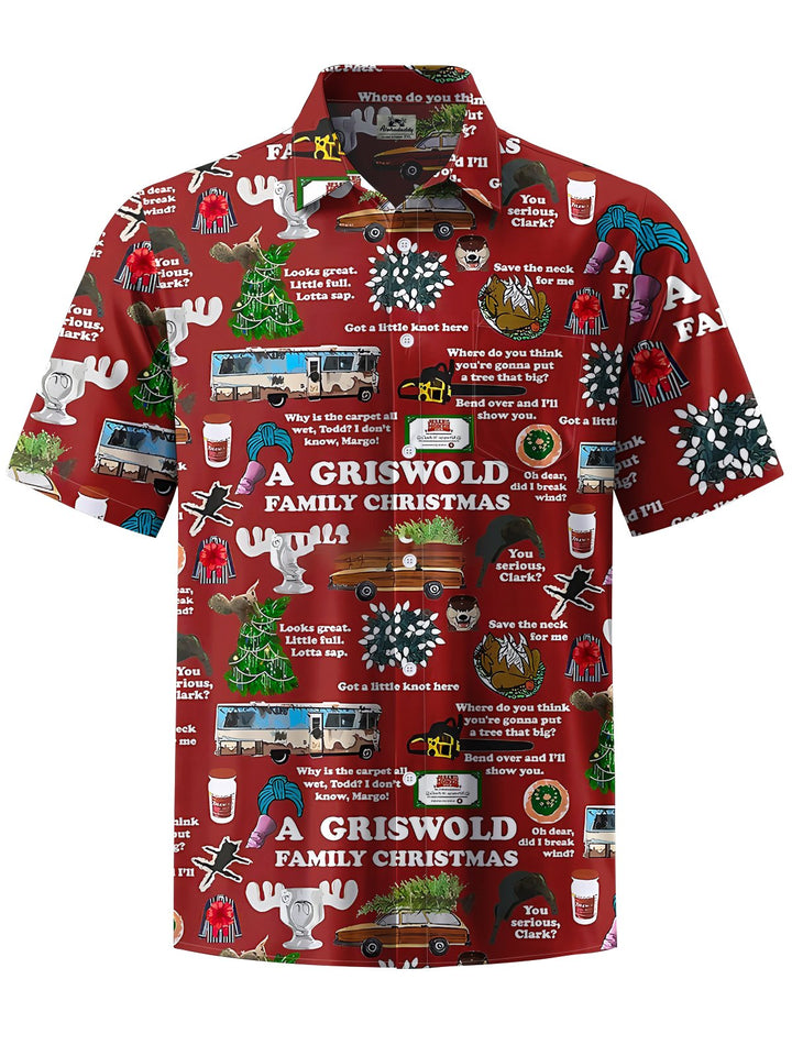 Alohadaddy® Christmas Graffiti Print Stretch Pocket Button Men&