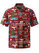 Alohadaddy® Christmas Graffiti Print Stretch Pocket Button Men's Short Sleeve Shirt Big & Tall