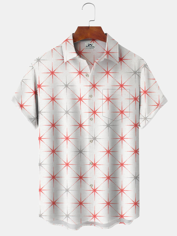 Alohadaddy® Retro Geometric Star Print Pocket Button Stretch Men&