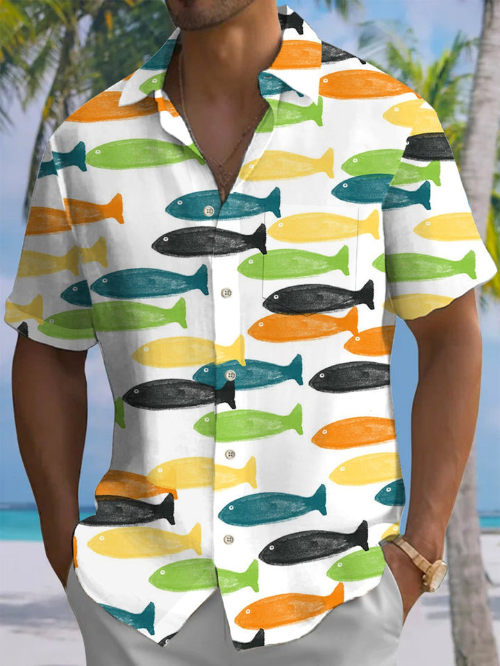 Alohadaddy® Casual Geometric Fish Pocket Button Stretch Men&