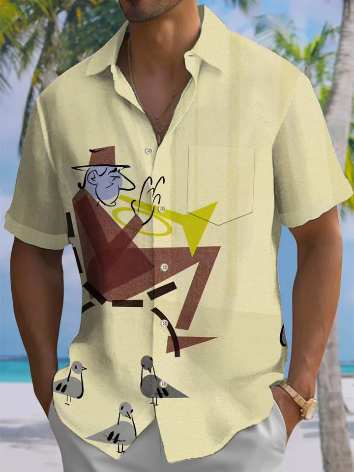 Alohadaddy® Retro Geometric Atom Performance Print Pocket Elastic Button Men&