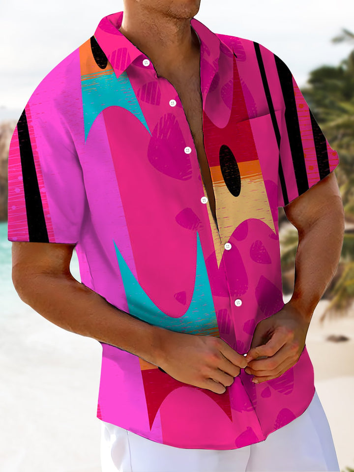 Alohadaddy® Retro Geometric Stripe Print Pocket Stretch Men&