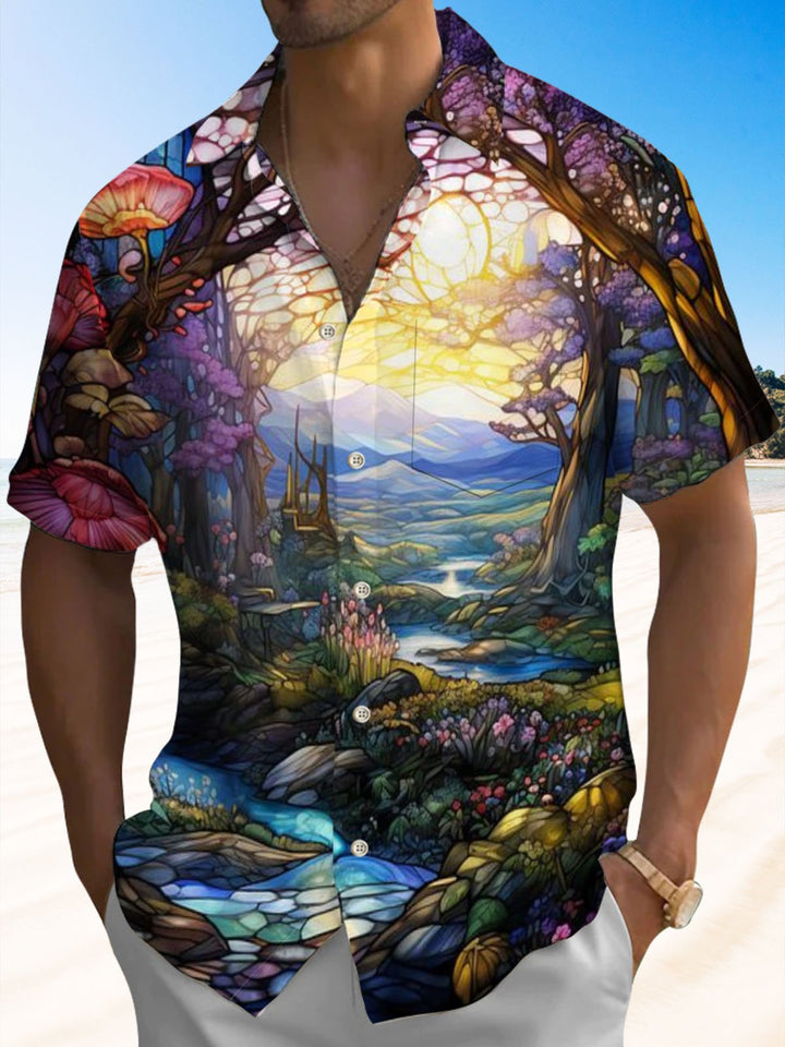 Alohadaddy® Retro Geometric Scenic Print Pocket Stretch Men&