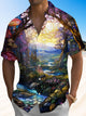 Alohadaddy® Retro Geometric Scenic Print Pocket Stretch Men's Short Sleeve Shirt Big & Tall