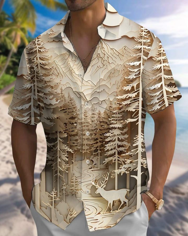 Alohadaddy® Vintage 3D Forest Art Pocket Elastic Button Men&