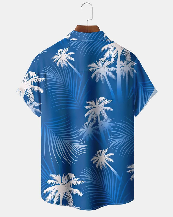 Alohadaddy® Hawaiian Palm Tree Print Short Sleeve Shirt For Men With Elastic Buttons And Pockets Big &amp; Tall