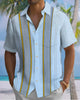 Alohadaddy® Vintage Striped Print Art Pocket Button Men's Short Sleeve Shirt Big & Tall