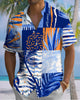 Alohadaddy® Hawaiian Palm Tree Geometric Print Art Pocket Button Stretch Men's Short Sleeve Shirt Big & Tall