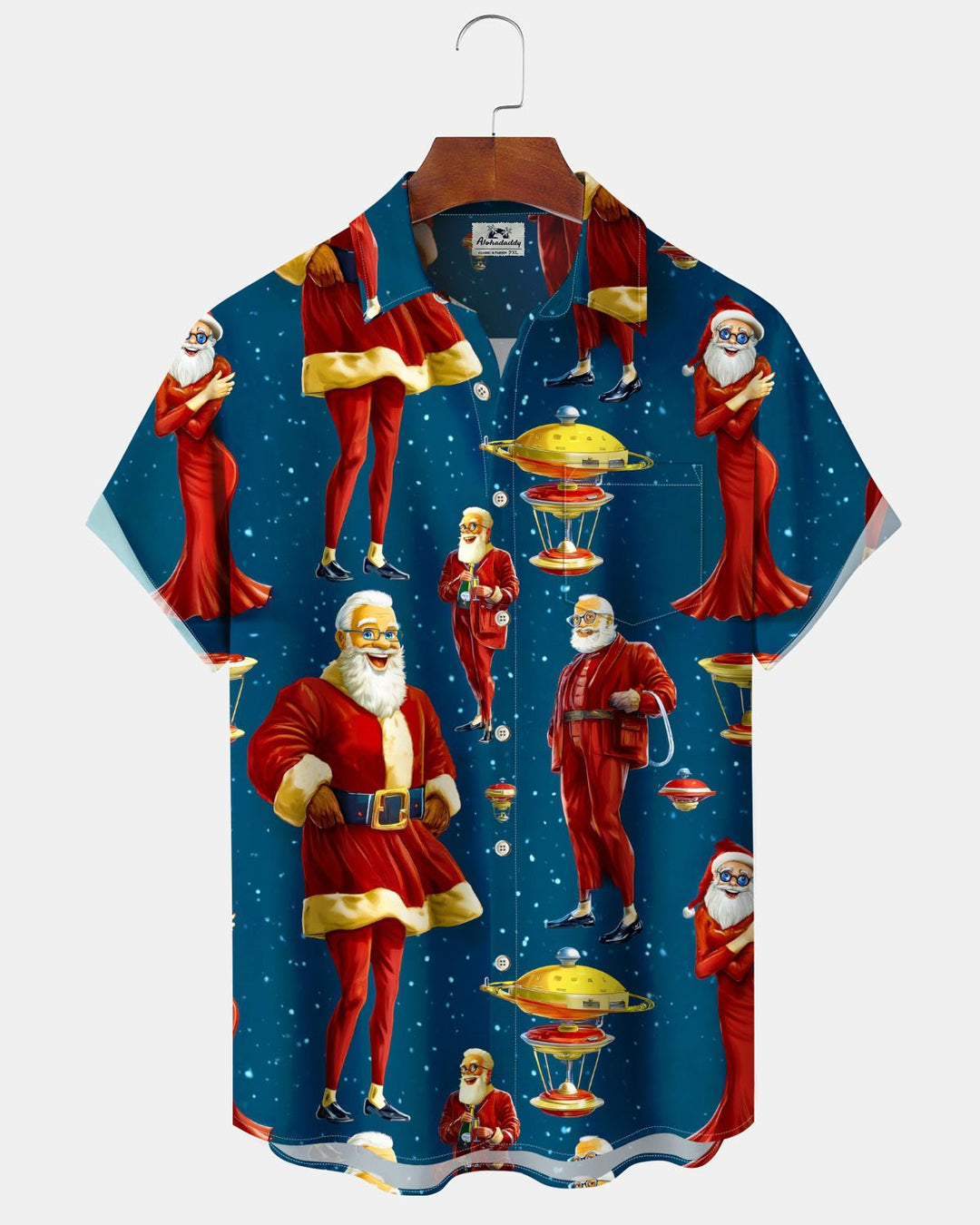 Alohadaddy® Christmas Santa Claus Art Print Stretch Button Pocket Men&