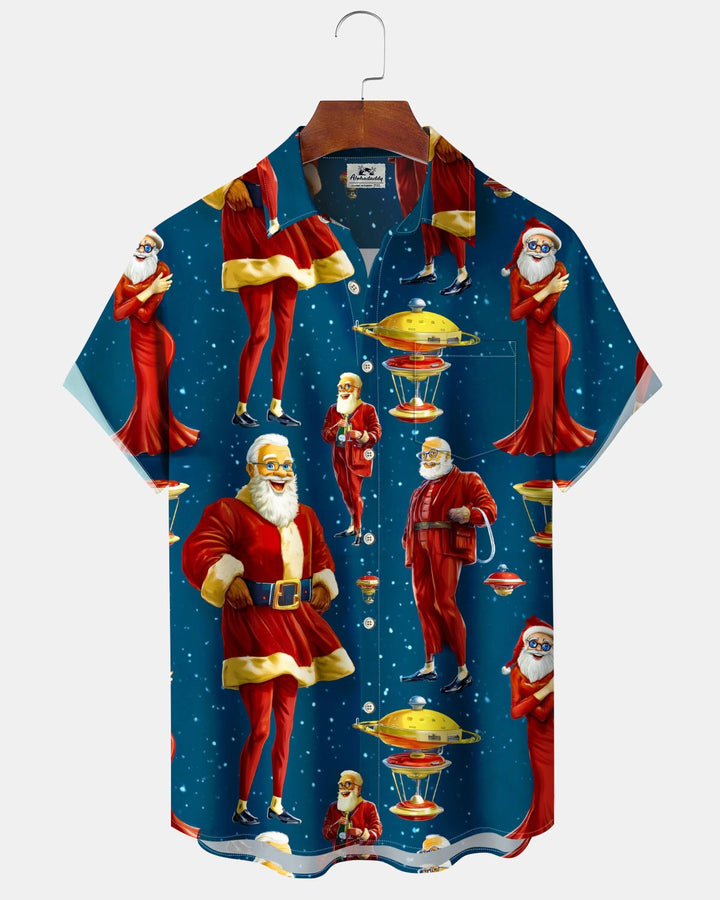 Alohadaddy® Christmas Santa Claus Art Print Stretch Button Pocket Men&
