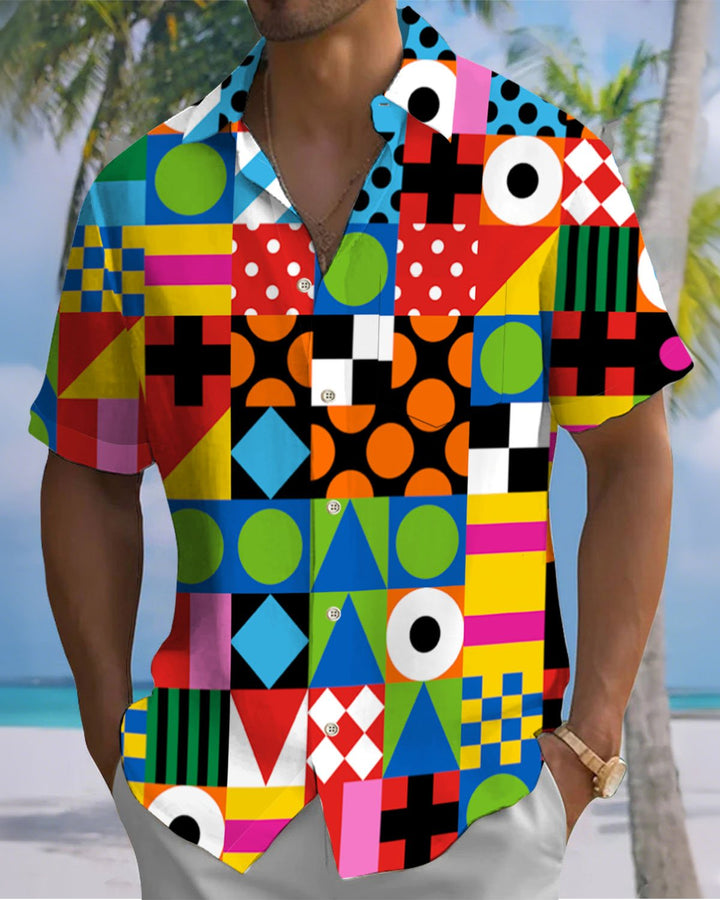 Alohadaddy® Casual Geometric Print Art Pocket Button Men&