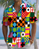 Alohadaddy® Casual Geometric Print Art Pocket Button Men's Short Sleeve Shirt Big & Tall