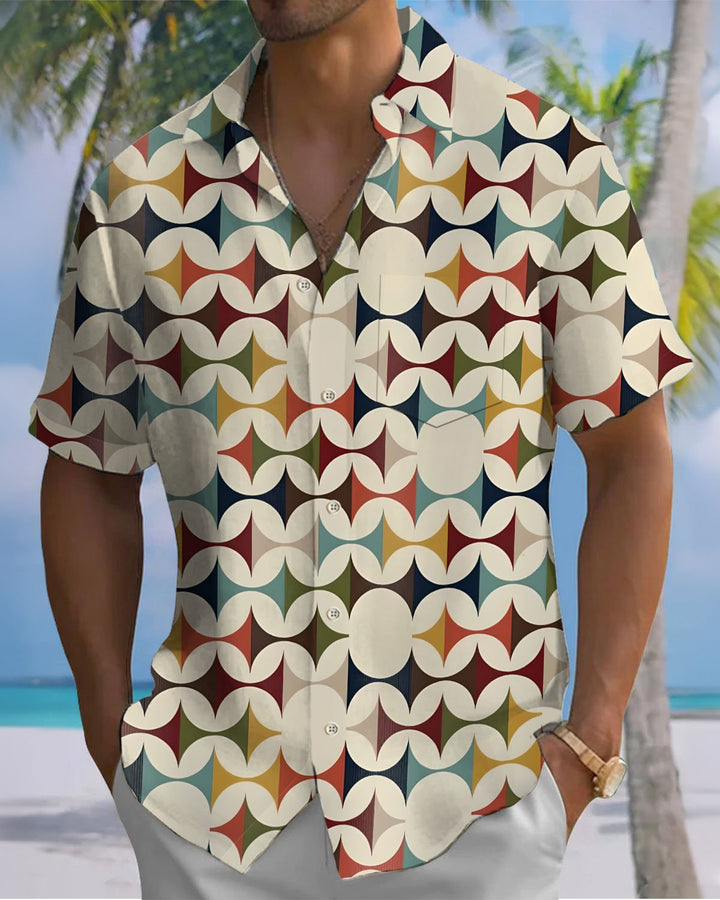Alohadaddy® Casual Geometric Circle Print Art Button Pocket Cardigan Men&