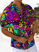 Alohadaddy Leisure Series Graffiti Street Daily Cool Feeling Print Art Pocket Cardigan Button Polyester Stretch Short Sleeve Shirt
