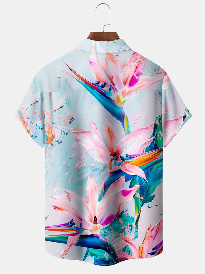 Alohadaddy Casual Everyday Flowers Print Art Button Cardigan Pocket Polyester Stretch Large Size Long Short Sleeve Shirt
