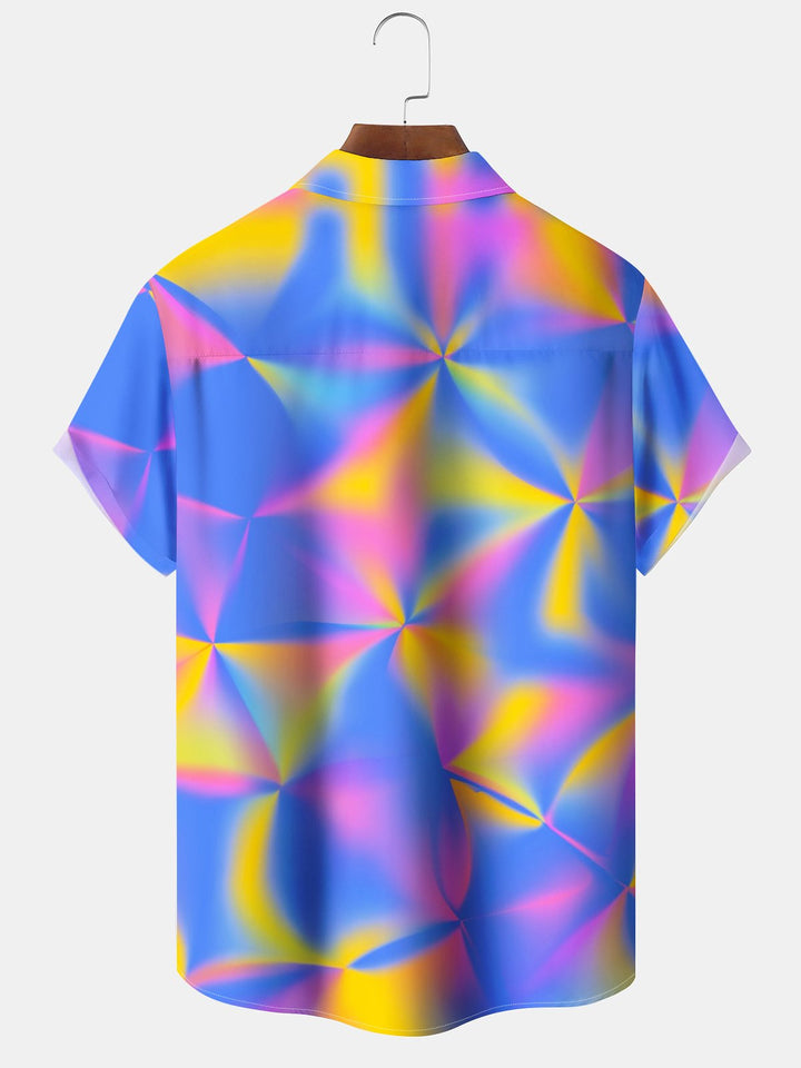Alohadaddy® Casual Geometric Triangle Art Print Chest Pocket Large Size Long Hawaiian Men&