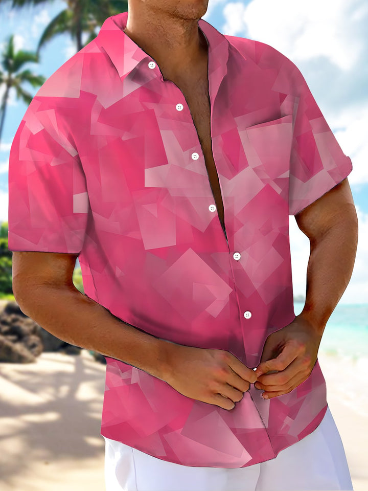 Alohadaddy® Casual Geometric Art Print Moisture Wicking Chest Pocket Stretch Oversized Hawaiian Shirt