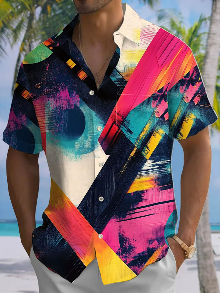 Alohadaddy® Retro Abstract Graffiti Print Chest Pocket Men&