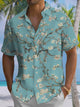 Alohadaddy® Vintage Peach Blossom Painting Print Art Chest Pocket Men Short Sleeve Shirt Big & Tall