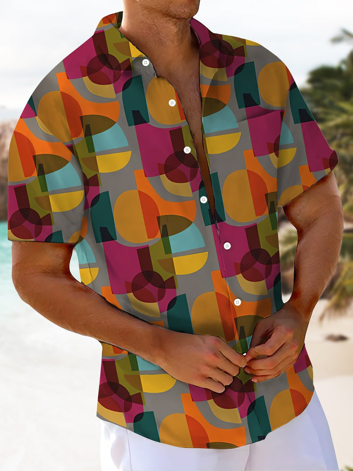 Alohadaddy® Vintage Medieval Kaleidoscope Print Art Chest Pocket Men&