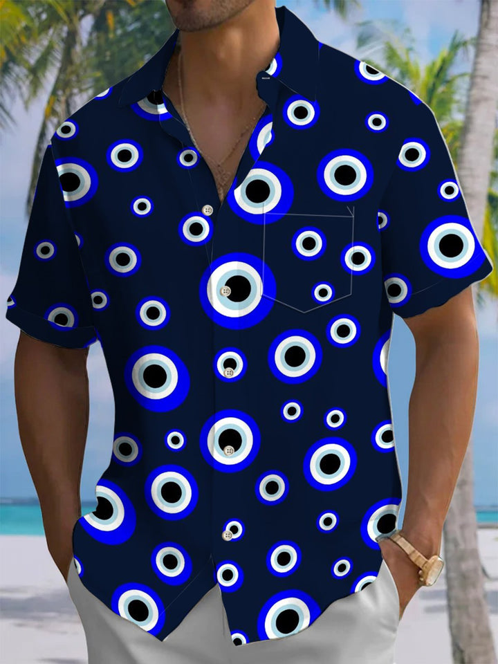 Alohadaddy® Casual Geometric Art Print Chest Pocket Men&