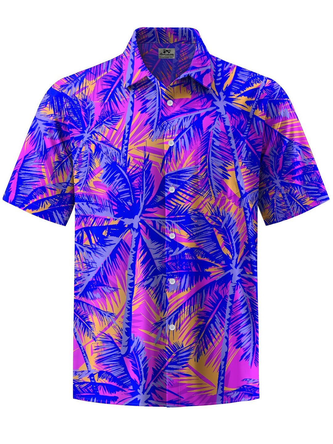 Alohadaddy® Hawaii Palm Tree Art Print Chest Pocket Mens Short Sleeve Shirt Big &amp; Tall